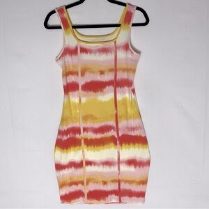NOBO Tie Dye Bodycon Sunset Stripe Sleeveless Stretch Tank Mini Dress M